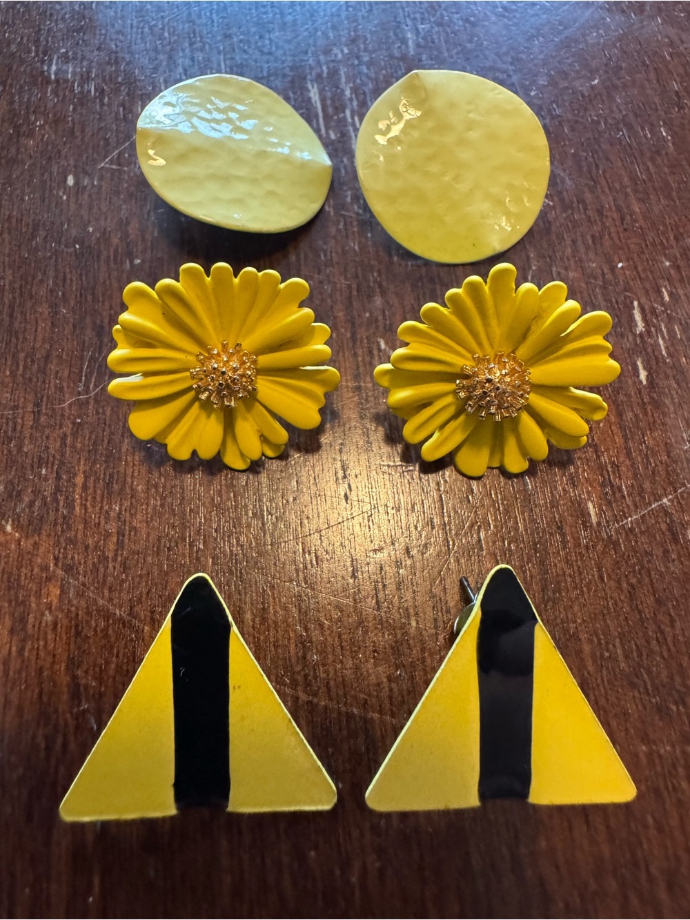 Vintage Yellow Floral and Geometric Stud Earring Set